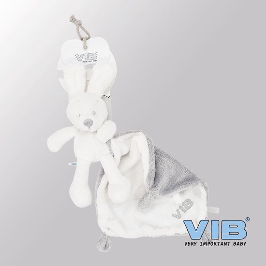 VIB® - Pluche Konijn houdt doekje vast VIB (Wit) - Babykleertjes - Baby cadeau - zwangerschap aankondiging - geboorte cadeau van Merkloos