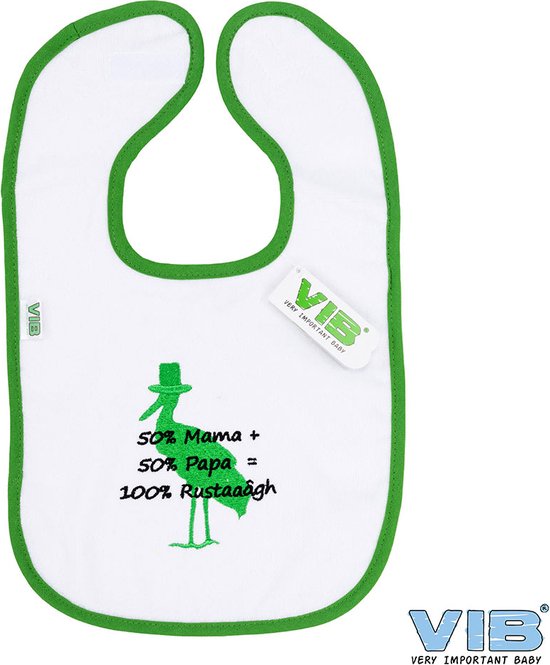 VIB® - Slabbetje Luxe velours - 50% mama + 50% papa = 100% Rustaaagh (Groen-Wit) - Babykleertjes - Slabbetjes - zwangerschap aankondiging - baby aankondiging van VIB®