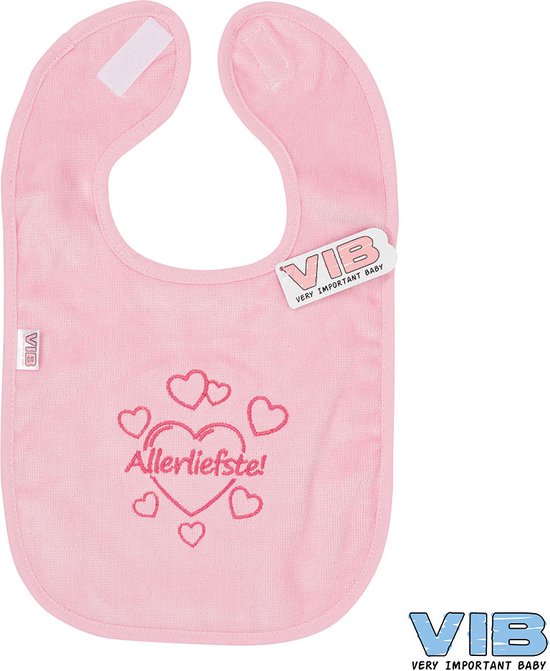VIB® - Slabbetje Luxe velours - Allerliefste met hartjes (Roze) - Babykleertjes - Slabbetjes - zwangerschap aankondiging - baby aankondiging van VIB®