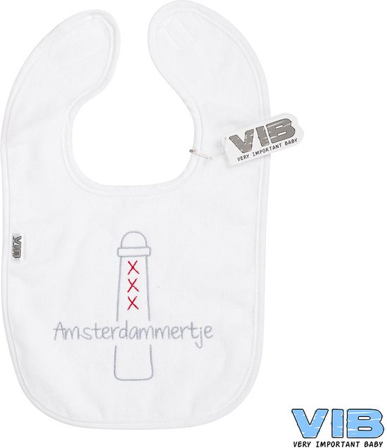 VIB® - Slabbetje Luxe velours - Amsterdammertje (wit) - Babykleertjes - Slabbetjes - zwangerschap aankondiging - baby aankondiging van VIB®