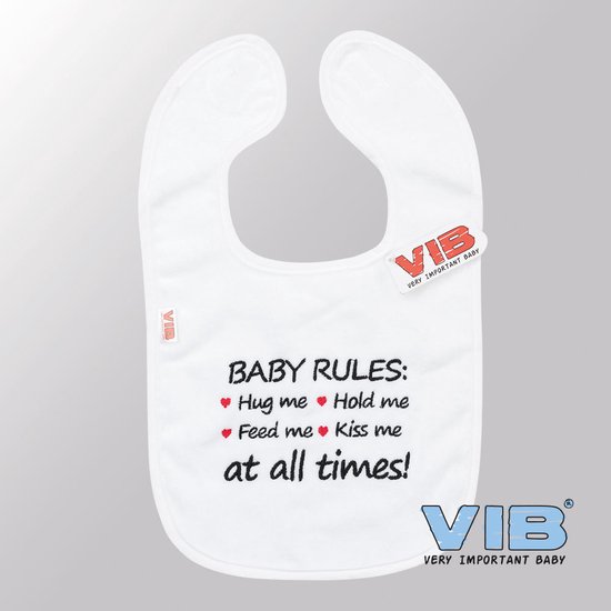 VIB® - Slabbetje Luxe velours - Baby Rules (Wit) - Babykleertjes - Slabbetjes - zwangerschap aankondiging - baby aankondiging van VIB®