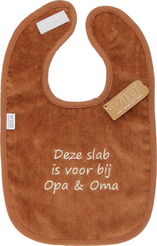 VIB® - Slabbetje luxe velours - 'Deze slab is voor bij Opa & Oma' bruin - 1 stuks - Babykleertjes - Slabbetjes - zwangerschap aankondiging - baby aankondiging van VIB®
