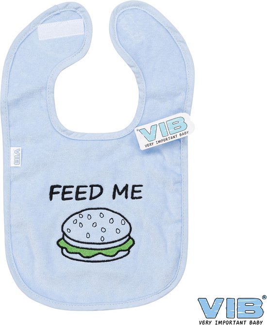 VIB® - Slabbetje Luxe velours - Feed me blauw (Hamburger) - Babykleertjes - Slabbetjes - zwangerschap aankondiging - baby aankondiging van VIB®