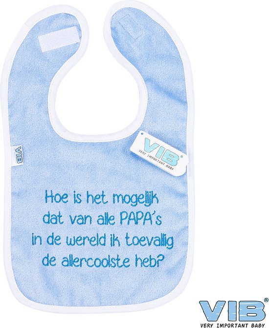VIB® - Slabbetje Luxe velours - Hoe is het mogelijk dat van alle papa's (Blauw-Wit) - Babykleertjes - Slabbetjes - zwangerschap aankondiging - baby aankondiging van VIB®
