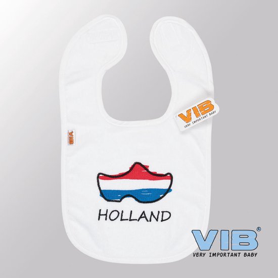 VIB® - Slabbetje Luxe velours - Holland met Klompen (Wit) - Babykleertjes - Slabbetjes - zwangerschap aankondiging - baby aankondiging van VIB®