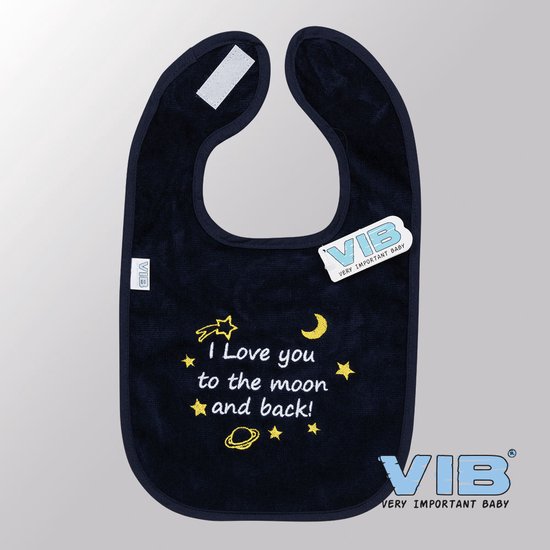 VIB® - Slabbetje Luxe velours - I Love You to the moon and back! (Navy) - Babykleertjes - Slabbetjes - zwangerschap aankondiging - baby aankondiging van VIB®
