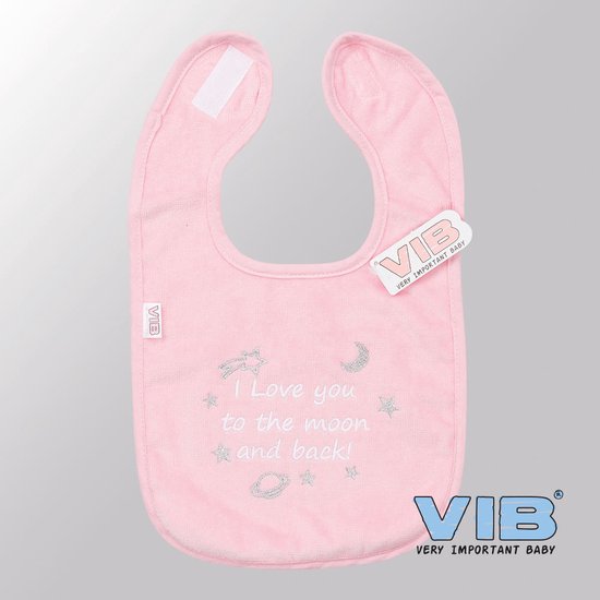 VIB® - Slabbetje Luxe velours - I Love You to the moon and back! (Roze) - Babykleertjes - Slabbetjes - zwangerschap aankondiging - baby aankondiging van VIB®