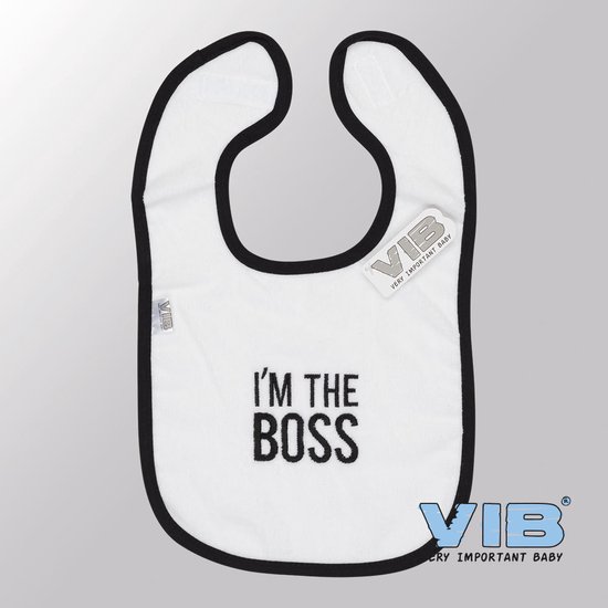 VIB® - Slabbetje Luxe velours - I'm the Boss (Wit) - Babykleertjes - Slabbetjes - zwangerschap aankondiging - baby aankondiging van VIB®