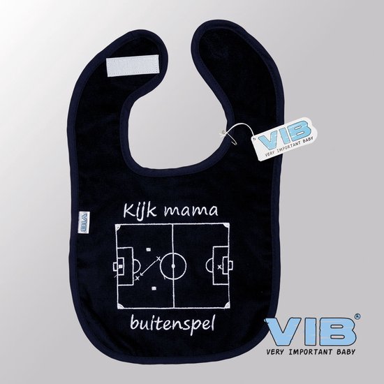 VIB® - Slabbetje Luxe velours - Kijk mama buitenspel (Voetbalveldje) (Navy) - Babykleertjes - Slabbetjes - zwangerschap aankondiging - baby aankondiging van VIB®