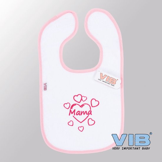 VIB® - Slabbetje Luxe velours - Mama Hartjes (Wit-Roze) - Babykleertjes - Slabbetjes - zwangerschap aankondiging - baby aankondiging van VIB®