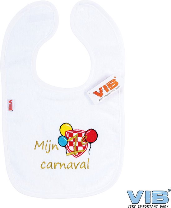 VIB® - Slabbetje Luxe velours - Mijn 1e Carnaval (Wit) - Babykleertjes - Slabbetjes - zwangerschap aankondiging - baby aankondiging van VIB®