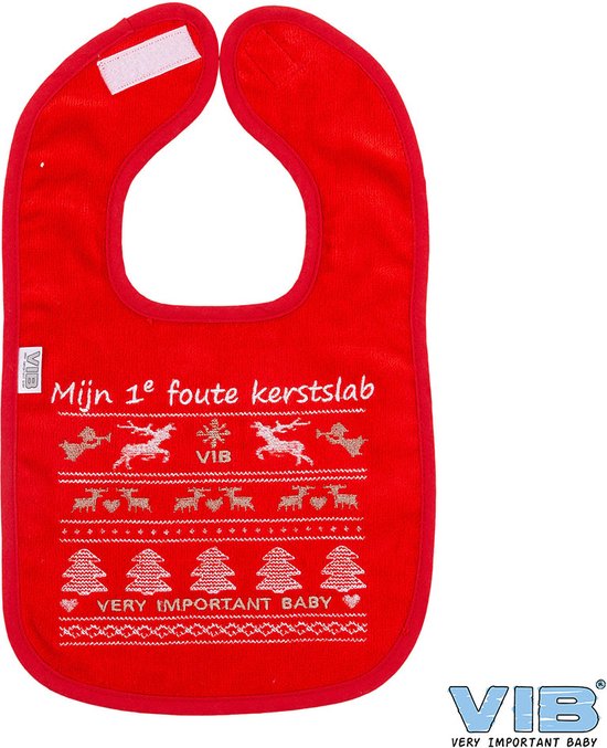 VIB® - Slabbetje Luxe velours - Mijn 1e foute kerstslab Rood - Babykleertjes - Slabbetjes - zwangerschap aankondiging - baby aankondiging van VIB®