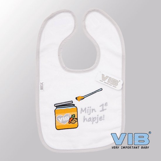 VIB® - Slabbetje Luxe velours - Mijn 1e Hapje (Wit-Grijs) - Babykleertjes - Slabbetjes - zwangerschap aankondiging - baby aankondiging van VIB®