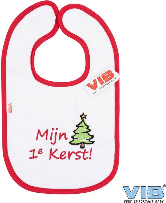 VIB® - Slabbetje Luxe velours - Mijn 1e kerst (Wit-Rood) - Babykleertjes - Slabbetjes - zwangerschap aankondiging - baby aankondiging van VIB®