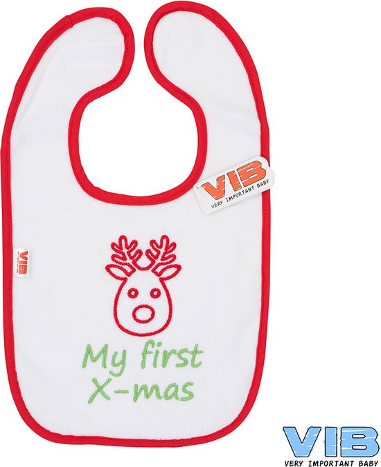 VIB® - Slabbetje Luxe velours - My first X-Mas (Wit-Rood) - Babykleertjes - Slabbetjes - zwangerschap aankondiging - baby aankondiging van VIB®