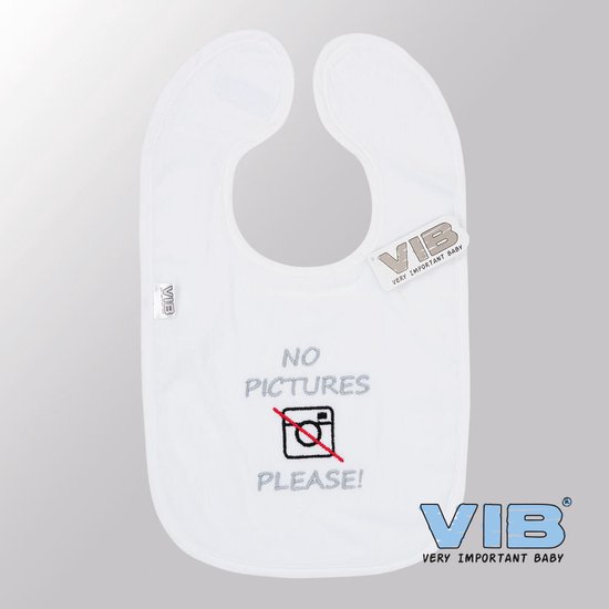 VIB® - Slabbetje Luxe velours - No Pictures please (Wit) - Babykleertjes - Slabbetjes - zwangerschap aankondiging - baby aankondiging van VIB®