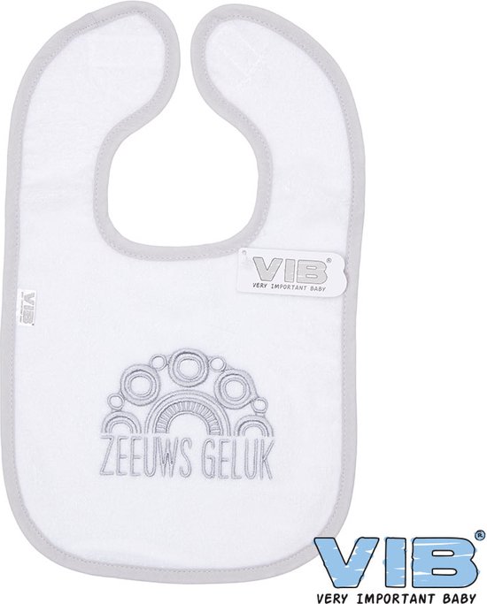 VIB® - Slabbetje Luxe velours - Zeeuws geluk (Wit-Grijs) - Babykleertjes - Slabbetjes - zwangerschap aankondiging - baby aankondiging van VIB®