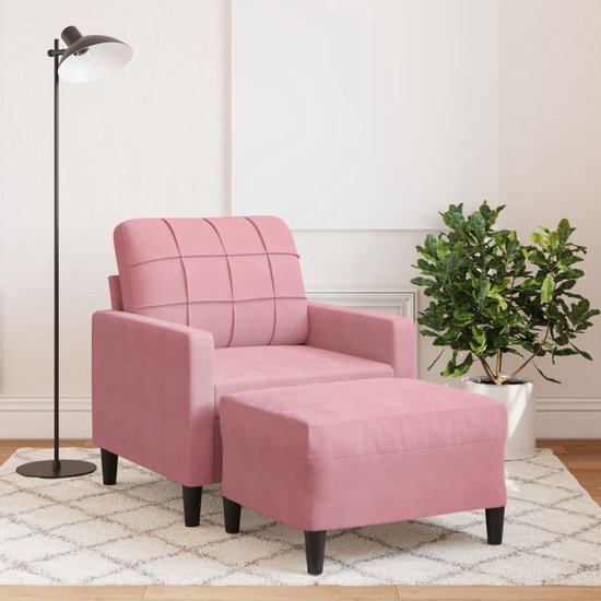 vidaXL - Fauteuil - met - voetenbank - 60 - cm - fluweel - roze