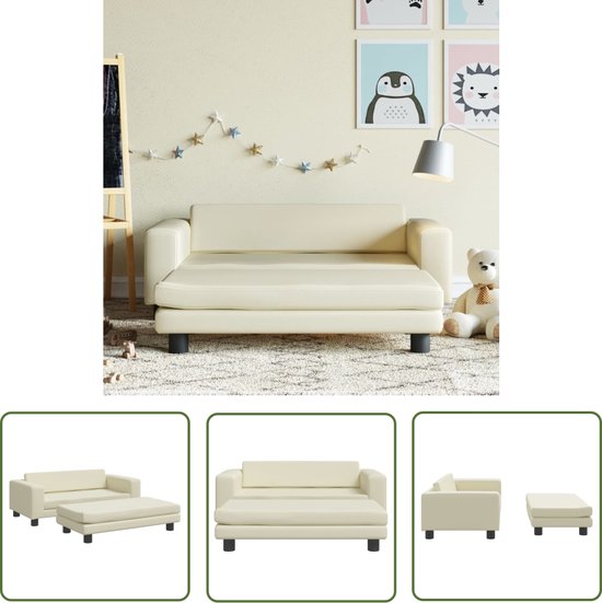 vidaXL Kinderbank met voetensteun 100x50x30 cm kunstleer crèmekleurig - Kinderstoel - Kinderbank - Kids Stoel - Kinder Meubilair - Speel Kamer van VidaXL
