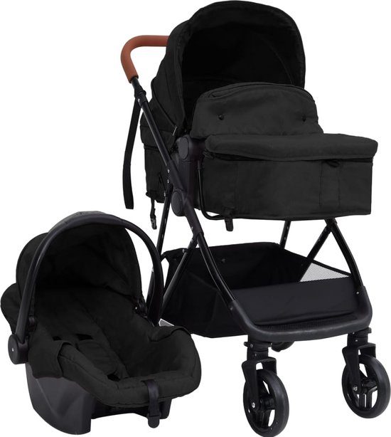 vidaXL - Kinderwagen - 3-in-1 - staal - antracietkleurig - en - zwart van vidaXL