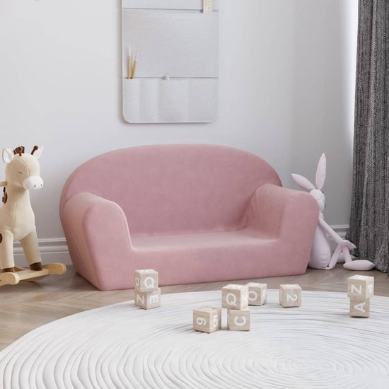 vidaXL Pluche Bank - Kinderbank - Kinderbank 2-zits zacht pluche roze - Kindermeubel - Speelplek Kinderen - Roze Meubels van VidaXL