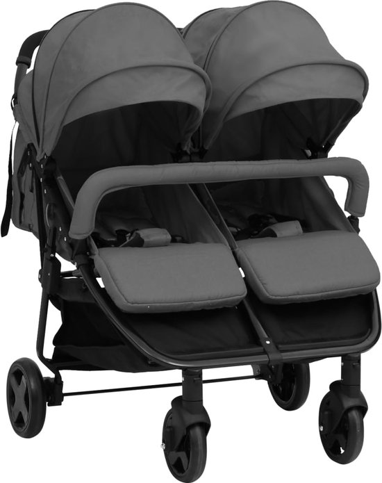 vidaXL - Tweelingbuggy - staal - donkergrijs - en - zwart van vidaXL