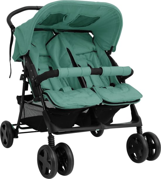 vidaXL - Tweelingkinderwagen - staal - groen van vidaXL