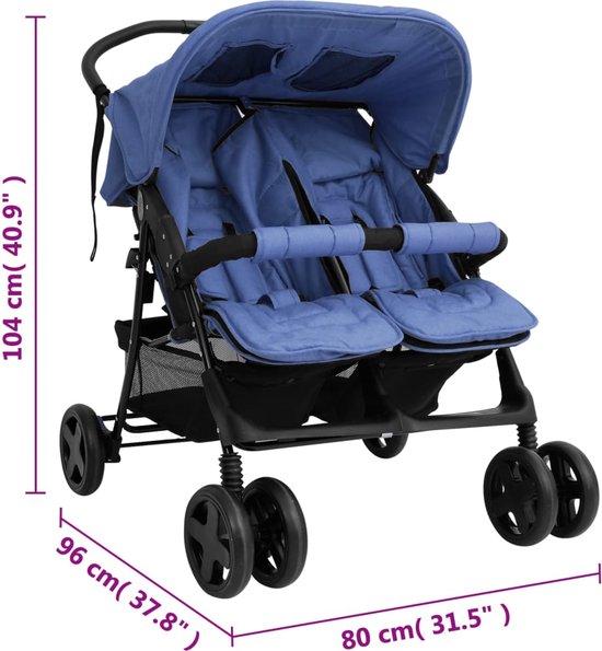 vidaXL - Tweelingkinderwagen - staal - marineblauw van vidaXL