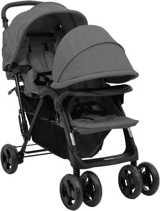 vidaXL - Tweelingkinderwagen - tandem - staal - donkergrijs van Vidaxl