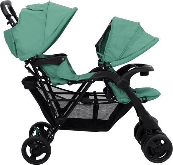 vidaXL - Tweelingkinderwagen - tandem - staal - groen van vidaXL