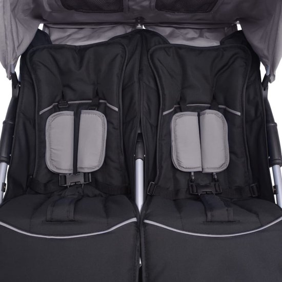 vidaXL - Tweelingwagen - staal - grijs - en - zwart van vidaXL