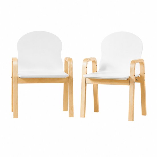 VIEMAE Kinderstoel - Kinderstoeltjes voor peuter - Peuterstoel - Stoeltje voor kind - Set van 2 - Zithoogte verstelbaar - Hout, wit