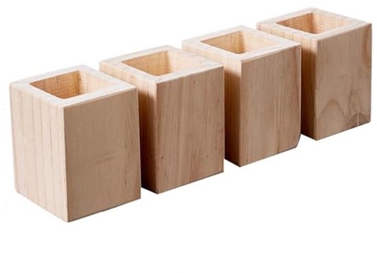 Vierkante Houten Bedverhogers - 4 Stuks, Verstelbare Meubelverhogers van Massief Hout - Voeg 5-20 cm Hoogte Toe van Ozaslan