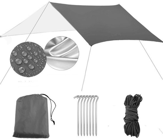 Vierkante luifel - M - 300*400cm - Tent voor buiten voor 3-4 personen - 6 scheerlijnen - 6 aluminium grondpennen - 1 opbergtas - Waterdicht - Bescherming tegen de zon - Strandluifel - Scheurvast - Buitenuitrusting van Lumaland