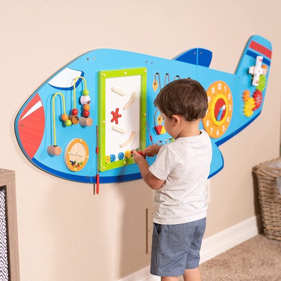Viga Toys - Houten - Wandspeelbord - Vliegtuig - Lengte 180cm van Viga