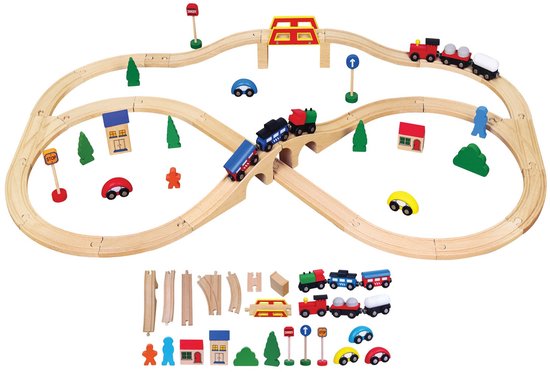Viga Toys Treinset Junior 41,5 X 28,5 X 7,5 Cm Hout 40-delig van Merkloos