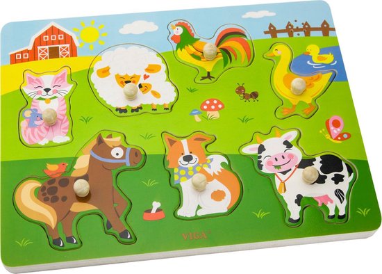 Viga Toys - Vormenpuzzel met Geluid - Boerderij van Viga
