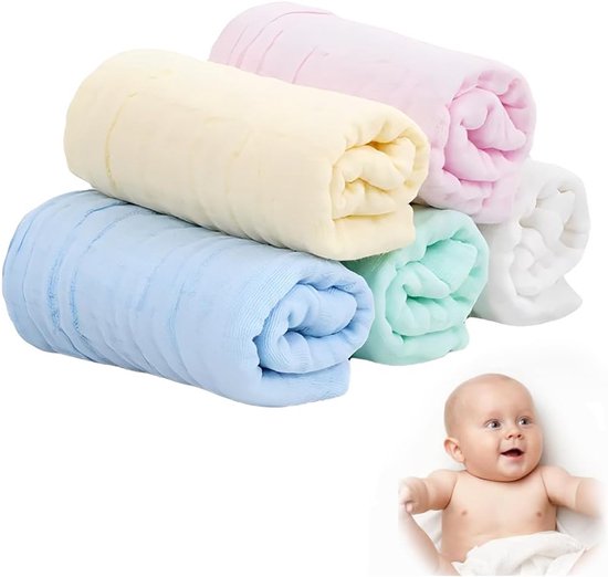 Vijf katoenen washandjes van gaas, 30 x 30 cm, gemaakt van puur katoen, herbruikbaar, absorberend en ademend, geschikt voor de gevoelige huid van pasgeborenen, geschikt voor zowel jongens als meisjes.