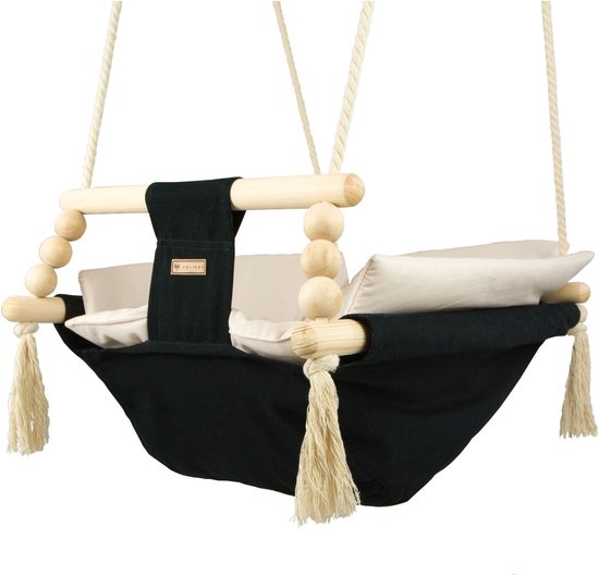 Vikingchoice Babyschommel - Zwart & Crème - Binnen gebruik - Tot 20 kg - Inclusief Kussen