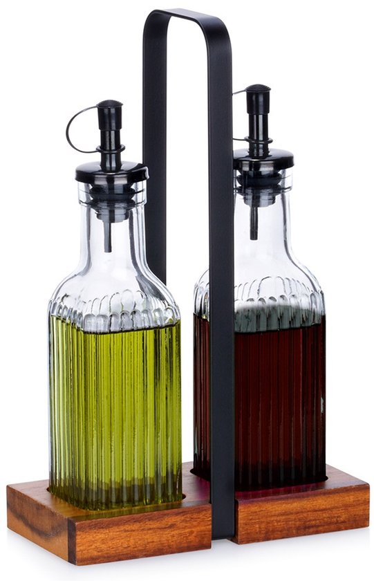Vilde - Glazen Fles Set - Olie & Azijn - 190ml - Met Houder
