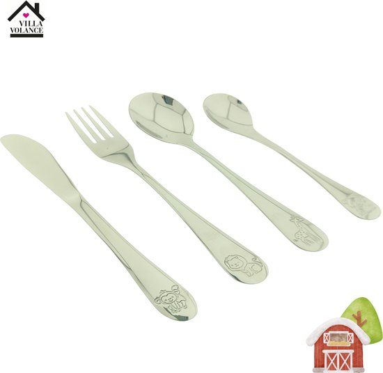 Villa Volance Roestvrij Stalen Kinderbestek Set - Animals - 4 Delig van Villa Volance