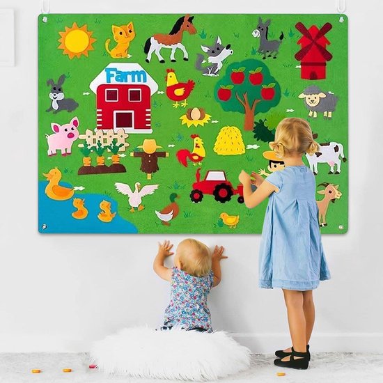 Viltbord Voor Kinderen - Driedimensionaal Thema: Verhalen Vertellen - Viltbord Set Voor De Boerderij - Interactief Kinderspeelgoed - Vroeg Leren Peuterspeelgoed 75*105cm van Little Dutch