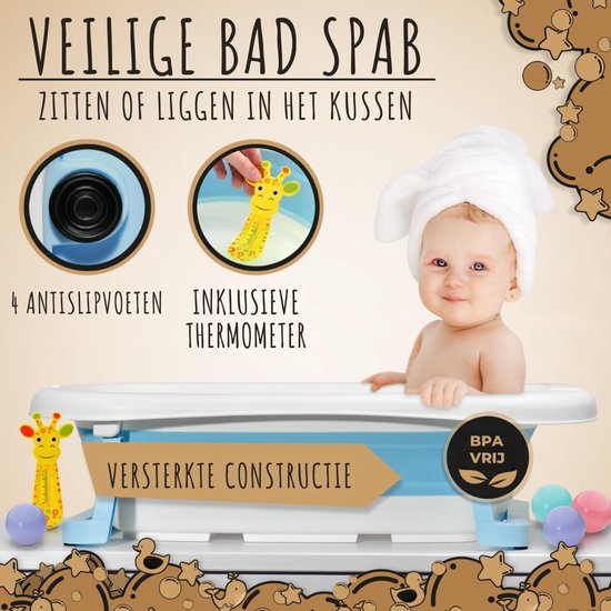 VIN® Baby Badje Met Standaard - Babybadje - Inklapbaar Bad Met Kussen - Bad Baby 50 Liter - Zitbad Met 4 Speelballen- Opvouwbaar Bad Kinderen - Baby badje - Bath Bucket - Opvouwbaar bad baby - Babybadset van vin