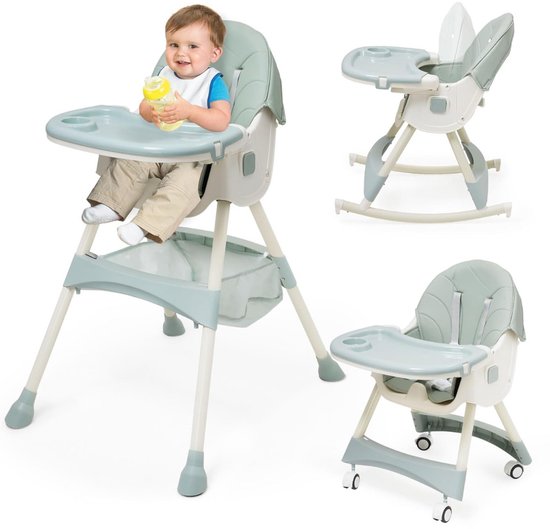 VIN® Kinder Eetstoel – 3-in-1 Babystoel Voor Aan Tafel Met Dienblad - Baby Stoel Voor Eten Met Wieltjes - Meegroei Kinderstoel - Baby stoeltje Zitten - Meegroeistoel Met Ligfunctie - Kindereetstoel van Merkloos