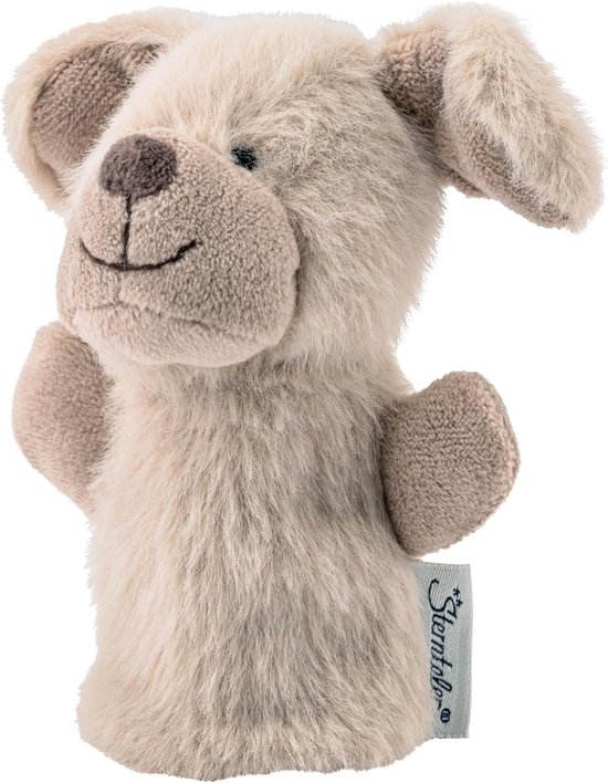 Vingerpop Hond - Pluche Dier - Verhalen Vertellen - Extra Zachte Stof - 8 x 5 x 12 cm - Grijsbeige