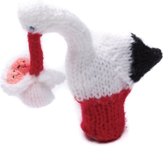 Vingerpop ooievaar met tweeling van Living Puppets