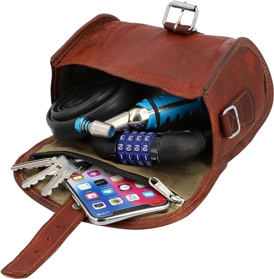 Vintage Brown Leather Bicycle Handlebar Saddle Shoulder Bag van Vintage