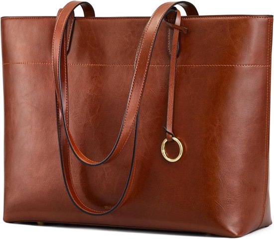 Vintage Leren Tote Bag voor Vrouwen - Grote Handtas met Ritscompartiment voor Werk en Reizen van Merkloos