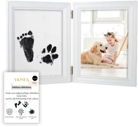 VIONEA Baby voetafdruk met 7 drukvellen - Baby handafdruk - baby afdrukset - Inktloos - zwart van Merkloos