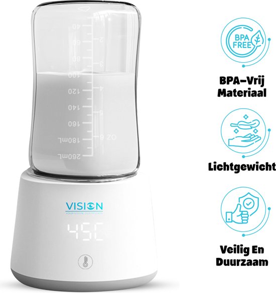 Vision - Flessenwarmer - Pro - Draagbare Flessenwarmer voor Onderweg - 4 Temperatuurinstellingen - USB Oplaadbaar - Volledig vrij van BPA - Snelle opwarming - Warmtebehoud: 8 tot 10 uur - Batterijvermogen - Geschikt Voor Vele Merken - Wit van Vision
